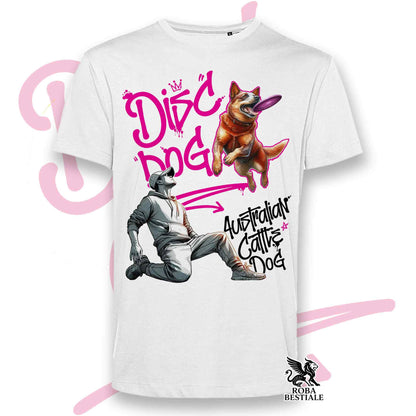 T-Shirt DISC DOG Graffiti "BOY" - AUSTRALIAN CATTLE DOG Red - Bianca, colore dettagli a scelta - dalla XS alla 5XL