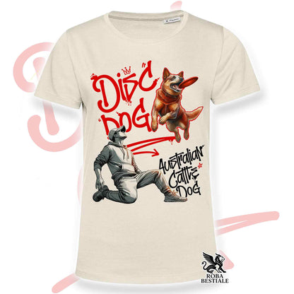 T-Shirt DISC DOG Graffiti "BOY" - AUSTRALIAN CATTLE DOG Red - Off White, colore dettagli a scelta - dalla XS alla 2XL