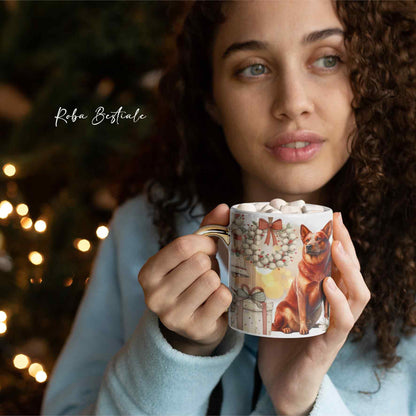 Tazza COZY WINTER - AUSTRALIAN CATTLE DOG Red - In Ceramica, con manico color Oro - 330 ml