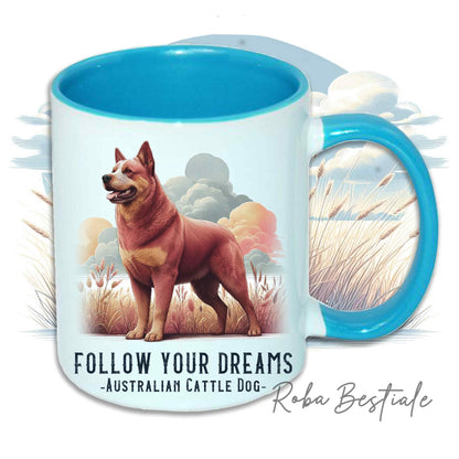 Tasse CITATIONS "RÊVE" - BOUVIER AUSTRALIEN Rouge - En Céramique, avec anse et intérieur de différentes couleurs - 330 ml
