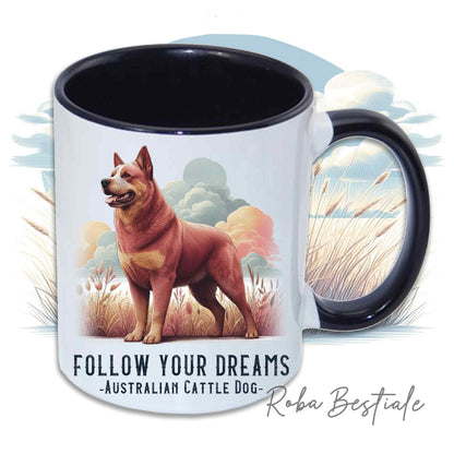 Tasse CITATIONS "RÊVE" - BOUVIER AUSTRALIEN Rouge - En Céramique, avec anse et intérieur de différentes couleurs - 330 ml