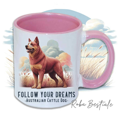 Tasse CITATIONS "RÊVE" - BOUVIER AUSTRALIEN Rouge - En Céramique, avec anse et intérieur de différentes couleurs - 330 ml