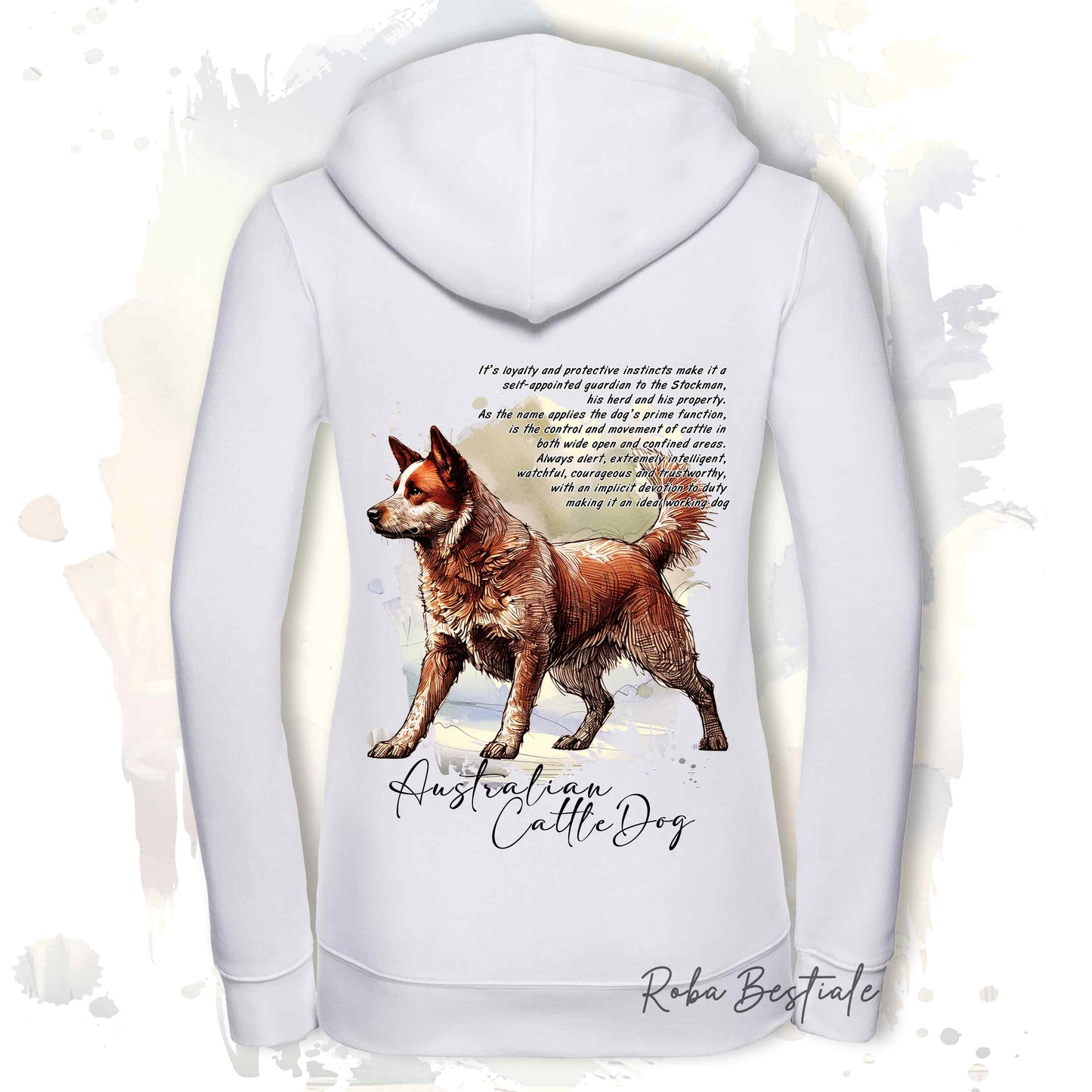 Felpa BEHAVIOR - AUSTRALIAN CATTLE DOG Red - Con Cerniera - Uomo o Donna - Bianca o Grigia - dalla XS alla 3XL