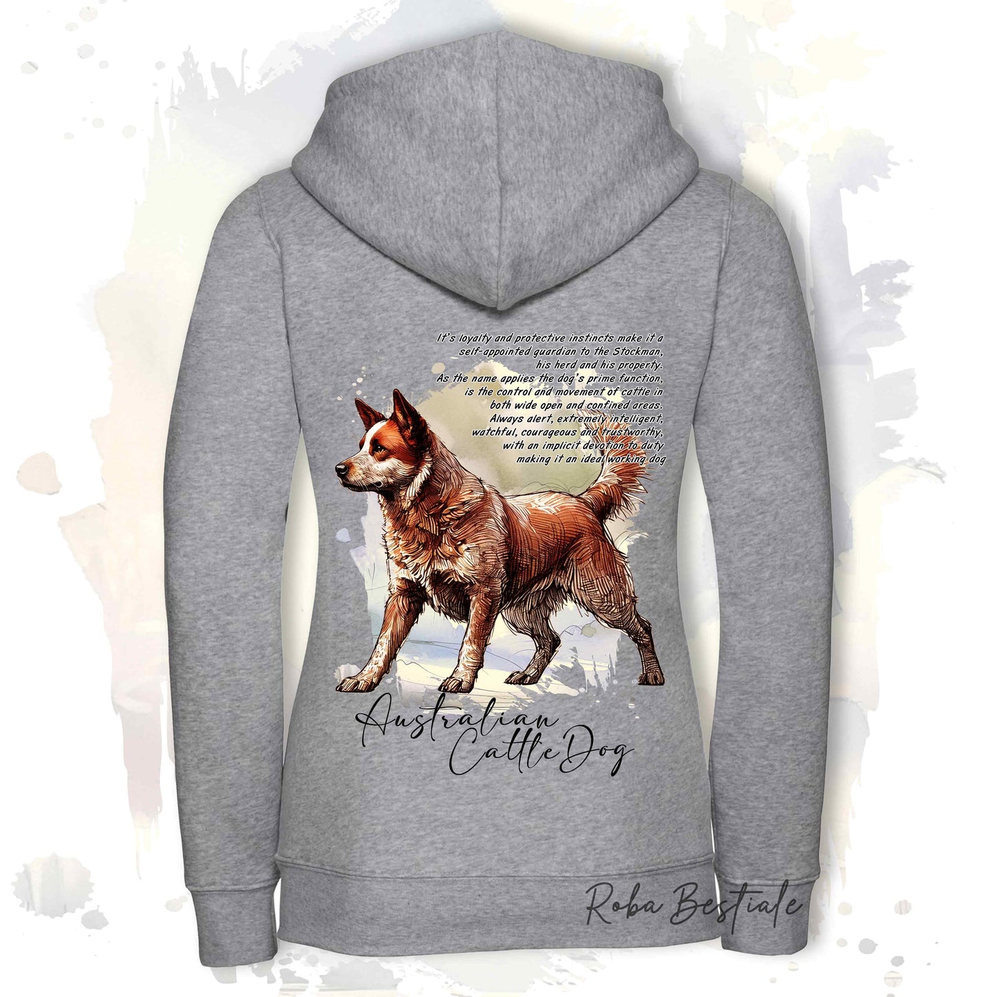 Felpa BEHAVIOR - AUSTRALIAN CATTLE DOG Red - Con Cerniera - Uomo o Donna - Bianca o Grigia - dalla XS alla 3XL