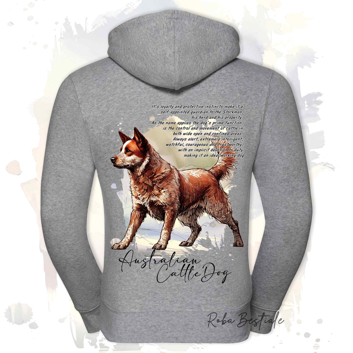 Felpa BEHAVIOR - AUSTRALIAN CATTLE DOG Red - Con Cerniera - Uomo o Donna - Bianca o Grigia - dalla XS alla 3XL