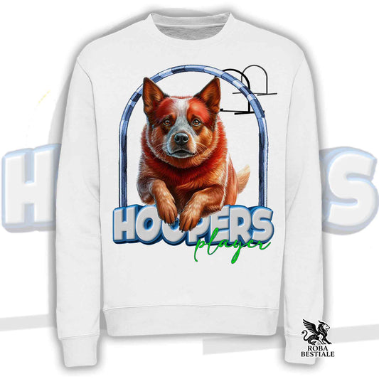 Felpa HOOPERS Player - AUSTRALIAN CATTLE DOG Red - Girocollo, Unisex - Bianca o Beige - dalla XS alla 3XL