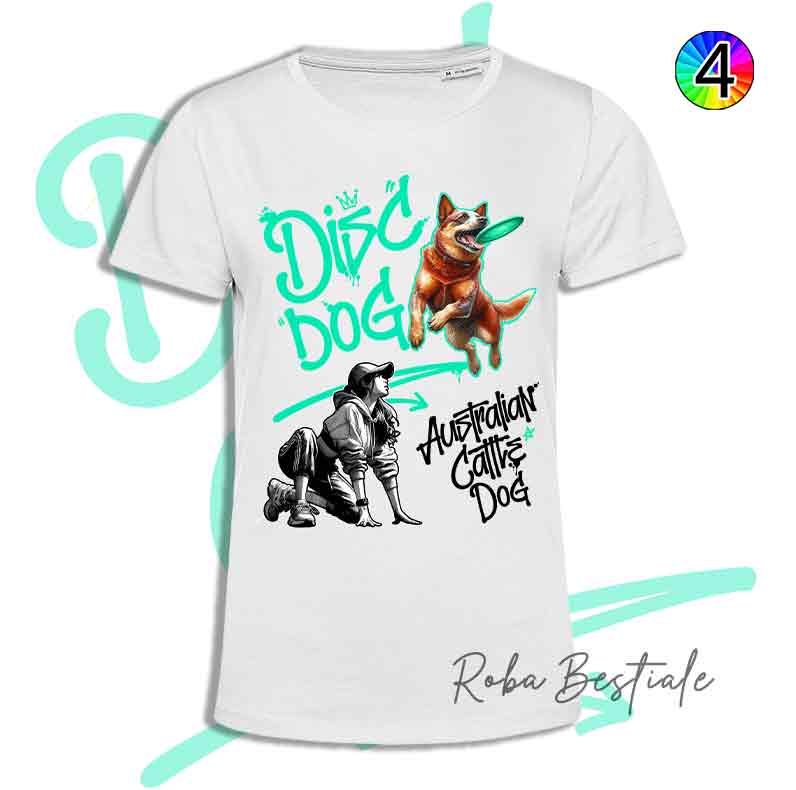 T-Shirt Disc Dog GRAFFITI - AUSTRALIAN CATTLE DOG Red - Design "GIRL" - Dettagli in 4 colori!
