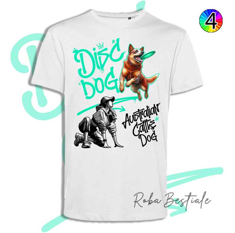 T-Shirt Disc Dog GRAFFITI - AUSTRALIAN CATTLE DOG Red - Design "GIRL" - Dettagli in 4 colori!