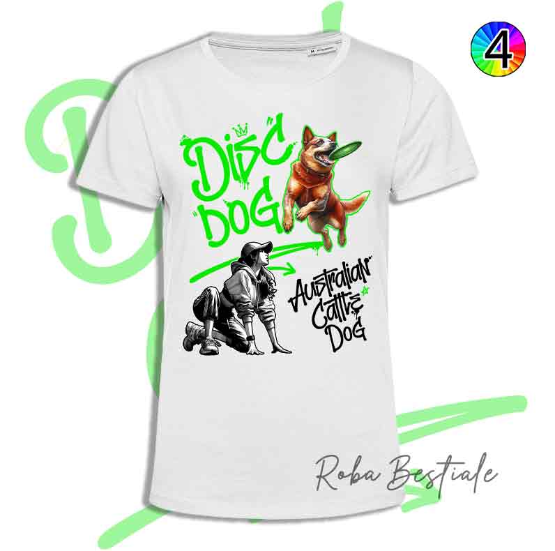 T-Shirt Disc Dog GRAFFITI - AUSTRALIAN CATTLE DOG Red - Design "GIRL" - Dettagli in 4 colori!