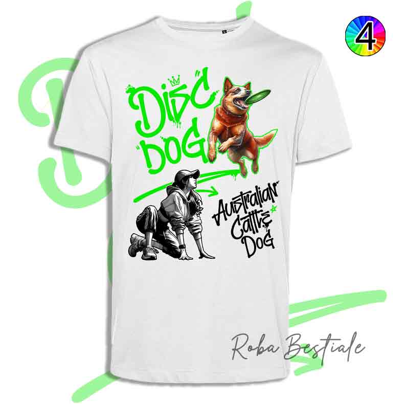 T-Shirt Disc Dog GRAFFITI - AUSTRALIAN CATTLE DOG Red - Design "GIRL" - Dettagli in 4 colori!