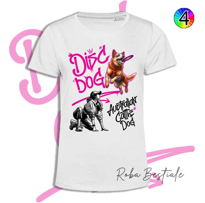 T-Shirt Disc Dog GRAFFITI - AUSTRALIAN CATTLE DOG Red - Design "GIRL" - Dettagli in 4 colori!