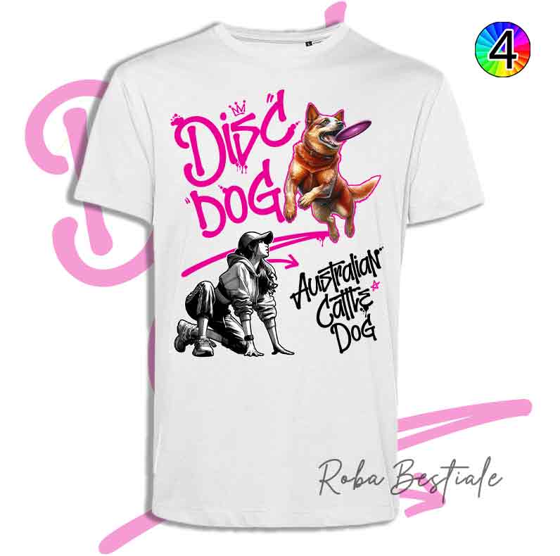 T-Shirt Disc Dog GRAFFITI - AUSTRALIAN CATTLE DOG Red - Design "GIRL" - Dettagli in 4 colori!
