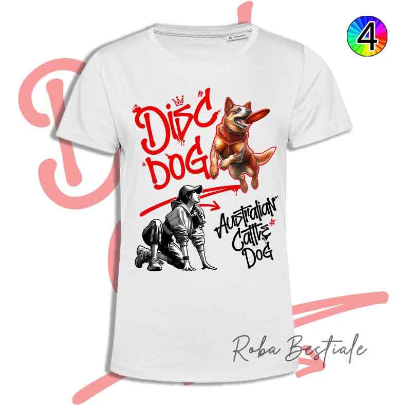 T-Shirt Disc Dog GRAFFITI - AUSTRALIAN CATTLE DOG Red - Design "GIRL" - Dettagli in 4 colori!