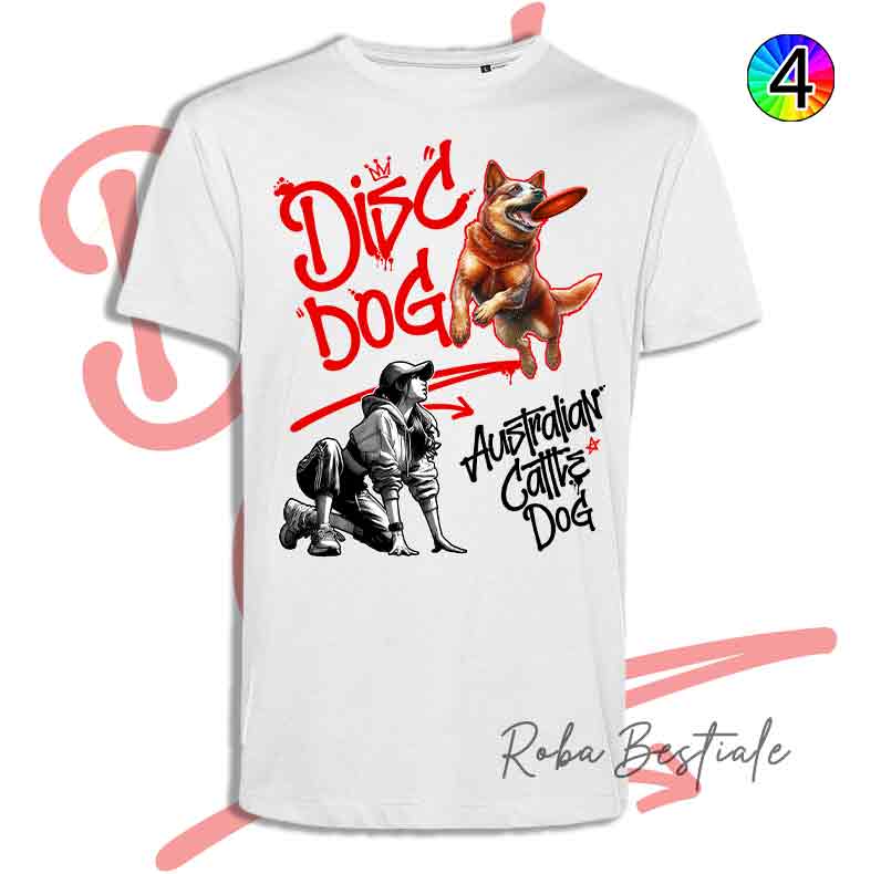 T-Shirt Disc Dog GRAFFITI - AUSTRALIAN CATTLE DOG Red - Design "GIRL" - Dettagli in 4 colori!