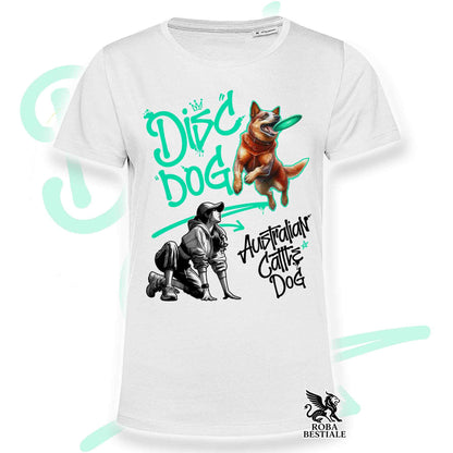 T-Shirt DISC DOG Graffiti "GIRL" - AUSTRALIAN CATTLE DOG Red - Bianca, colore dettagli a scelta - dalla XS alla 5XL