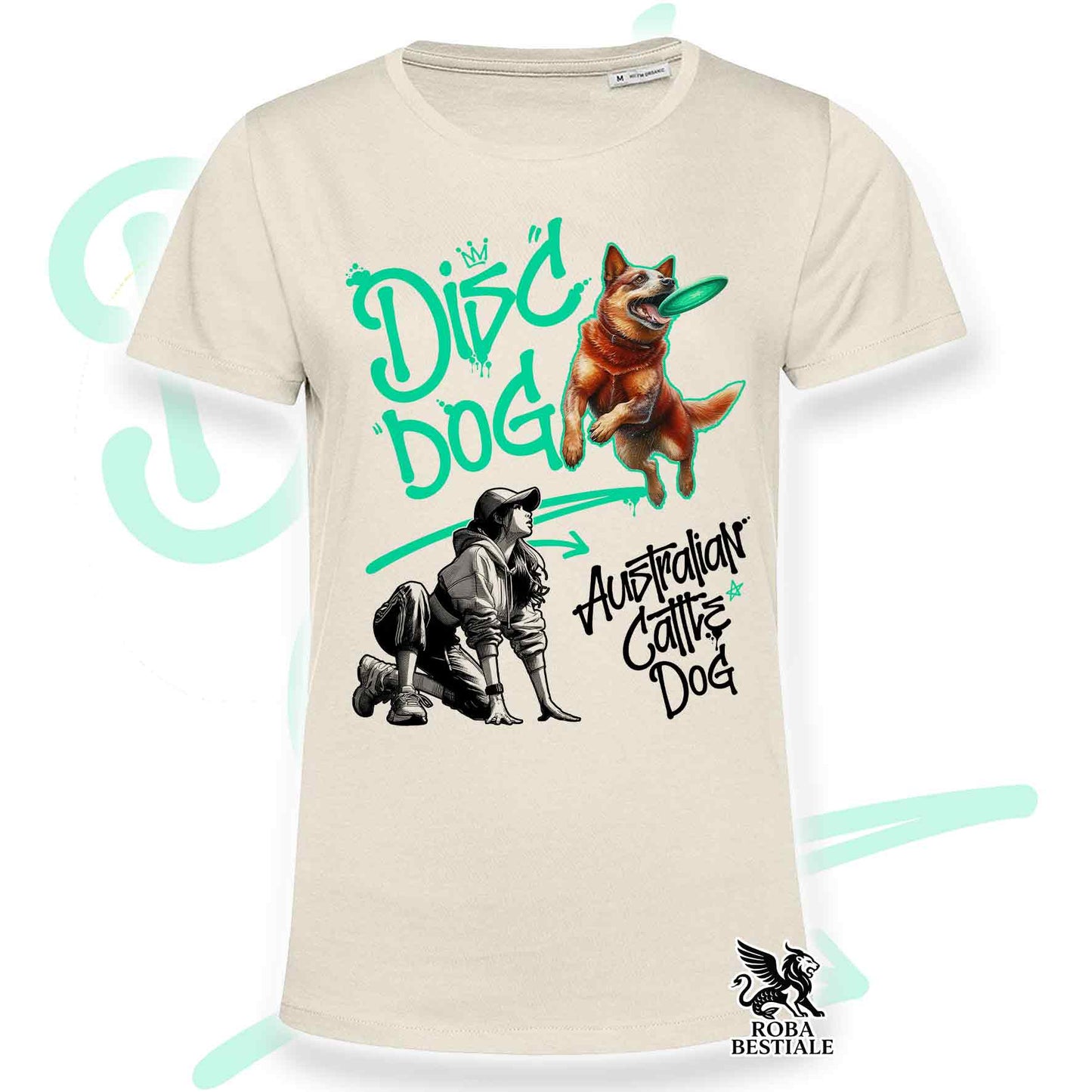 T-Shirt DISC DOG Graffiti "GIRL" - AUSTRALIAN CATTLE DOG Red - Off White, colore dettagli a scelta - dalla XS alla 2XL