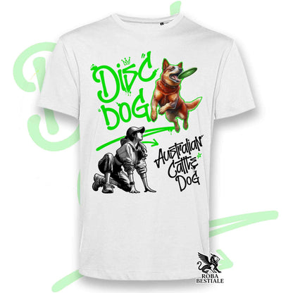 T-Shirt DISC DOG Graffiti "GIRL" - AUSTRALIAN CATTLE DOG Red - Bianca, colore dettagli a scelta - dalla XS alla 5XL