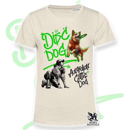 T-Shirt DISC DOG Graffiti "GIRL" - AUSTRALIAN CATTLE DOG Red - Off White, colore dettagli a scelta - dalla XS alla 2XL