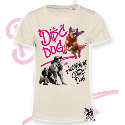T-Shirt DISC DOG Graffiti "GIRL" - AUSTRALIAN CATTLE DOG Red - Off White, colore dettagli a scelta - dalla XS alla 2XL