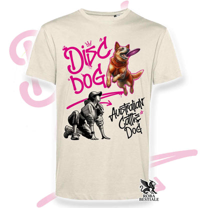 T-Shirt DISC DOG Graffiti "GIRL" - AUSTRALIAN CATTLE DOG Red - Off White, colore dettagli a scelta - dalla XS alla 2XL