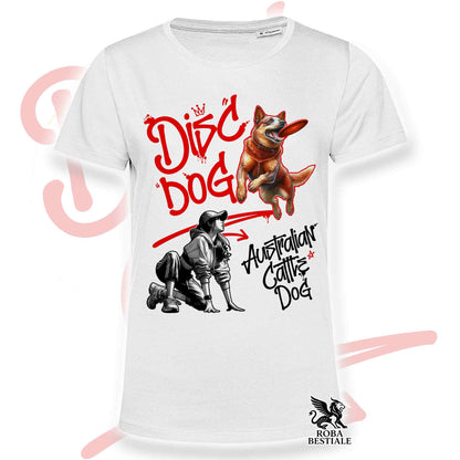 T-Shirt DISC DOG Graffiti "GIRL" - AUSTRALIAN CATTLE DOG Red - Bianca, colore dettagli a scelta - dalla XS alla 5XL