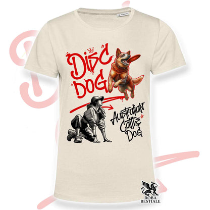 T-Shirt DISC DOG Graffiti "GIRL" - AUSTRALIAN CATTLE DOG Red - Off White, colore dettagli a scelta - dalla XS alla 2XL