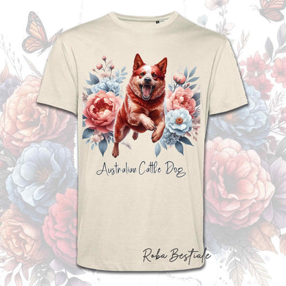 T-Shirt PEONY - AUSTRALIAN CATTLE DOG Red - Bianca o Beige, Uomo o Donna - dalla XS alla 5XL