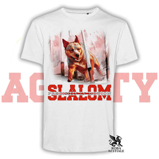 T-Shirt AGILITY SLALOM - AUSTRALIAN CATTLE DOG Red - Bianca, colore dettagli a scelta - dalla XS alla 5XL