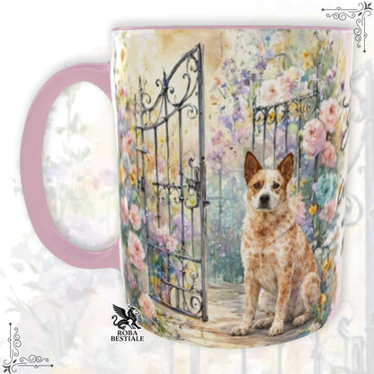 Tazza SECRET GARDEN - AUSTRALIAN CATTLE DOG Red - Dettagli ROSA - 330 ml - in Ceramica