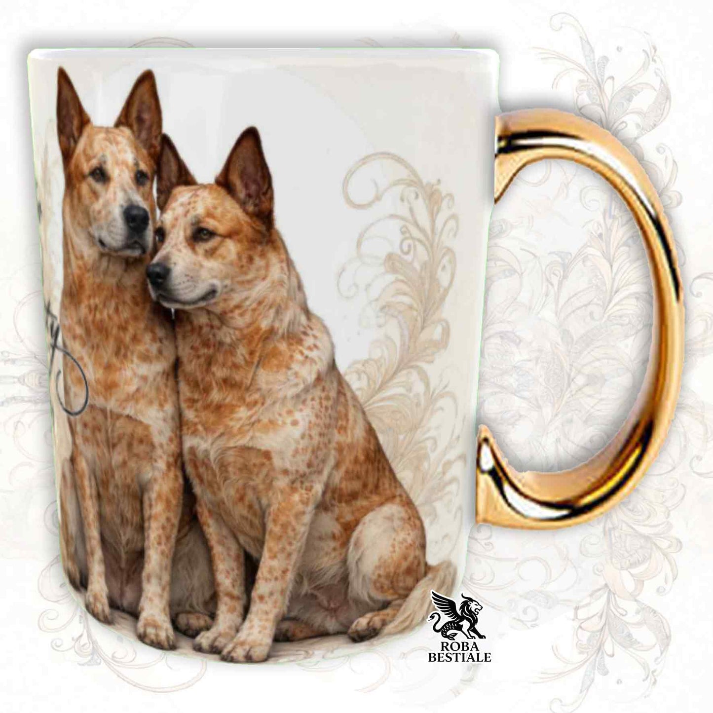 Tazza NOBILITY - AUSTRALIAN CATTLE DOG Red - Manico ORO - 330 ml - in Ceramica