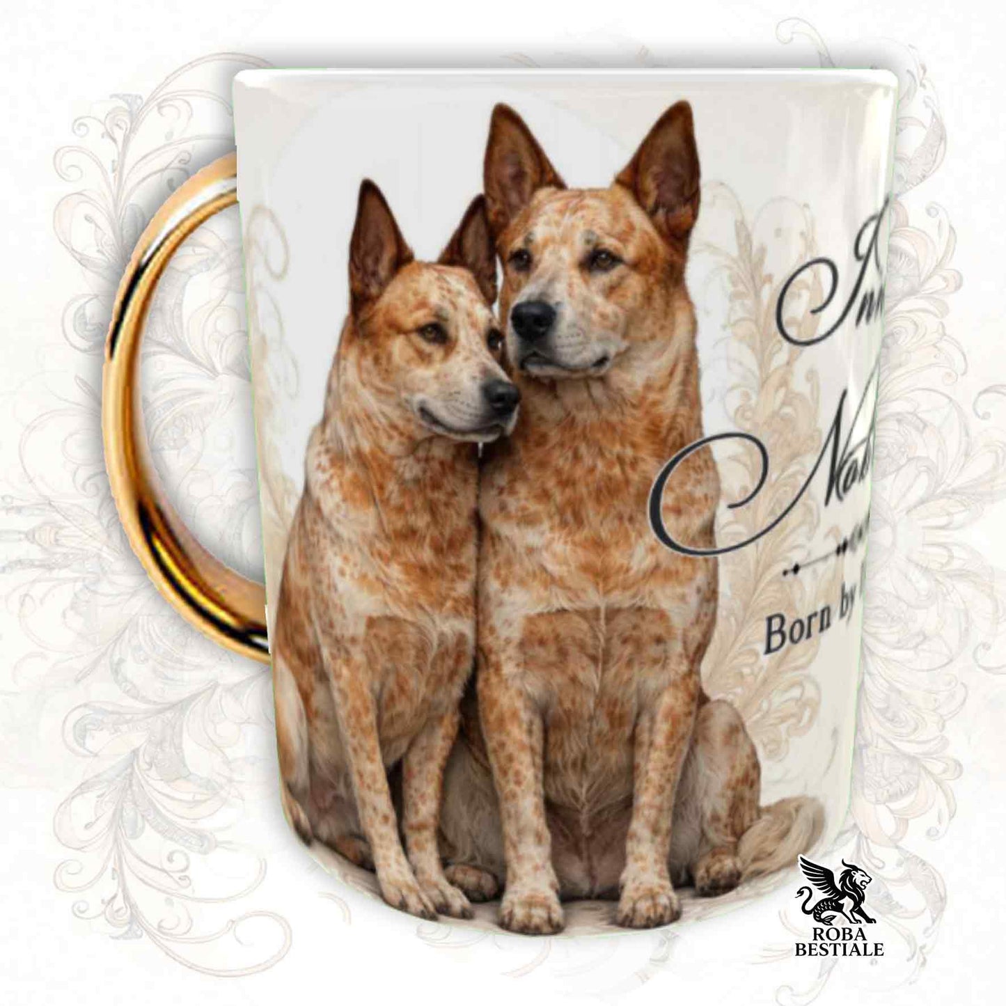 Tazza NOBILITY - AUSTRALIAN CATTLE DOG Red - Manico ORO - 330 ml - in Ceramica