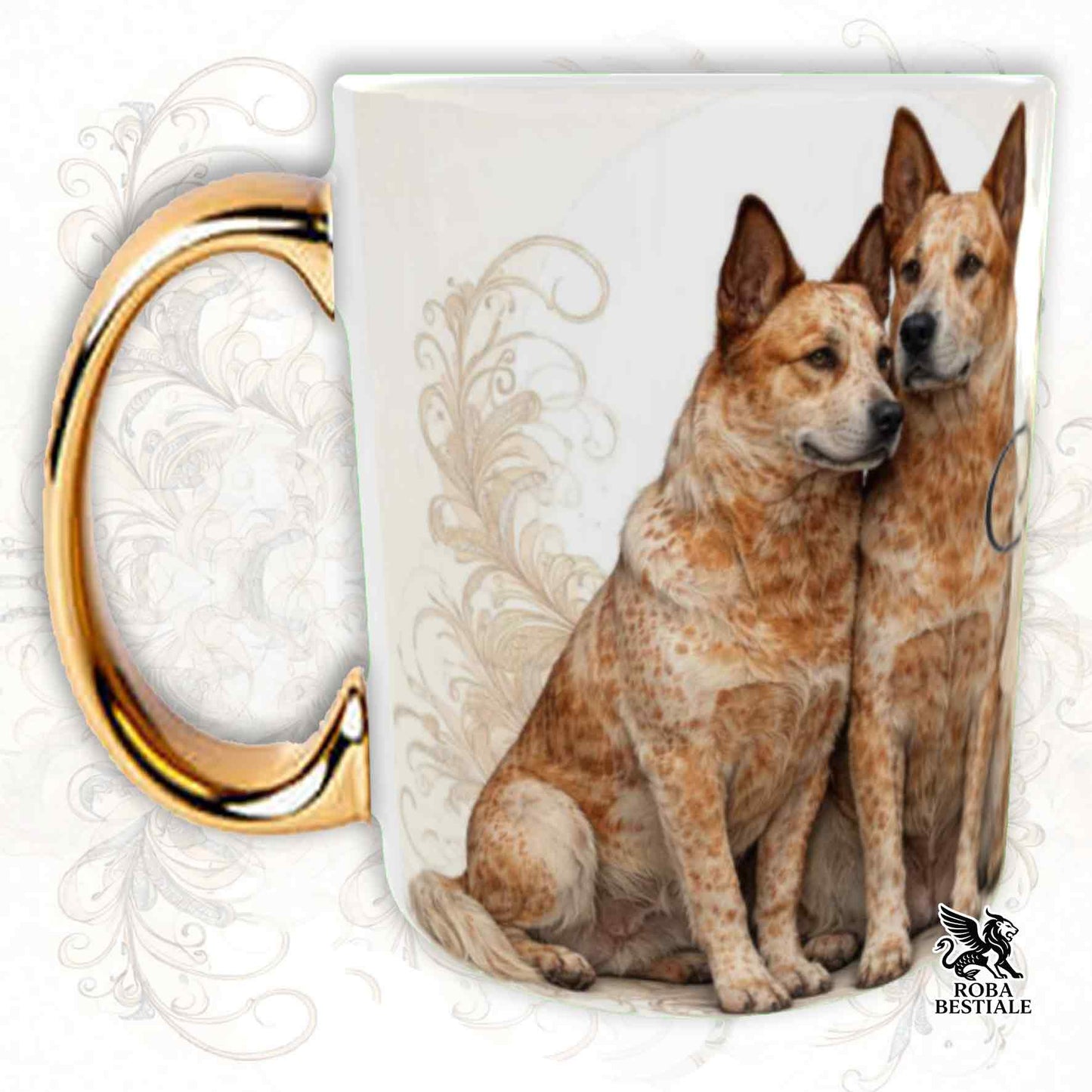 Tazza NOBILITY - AUSTRALIAN CATTLE DOG Red - Manico ORO - 330 ml - in Ceramica