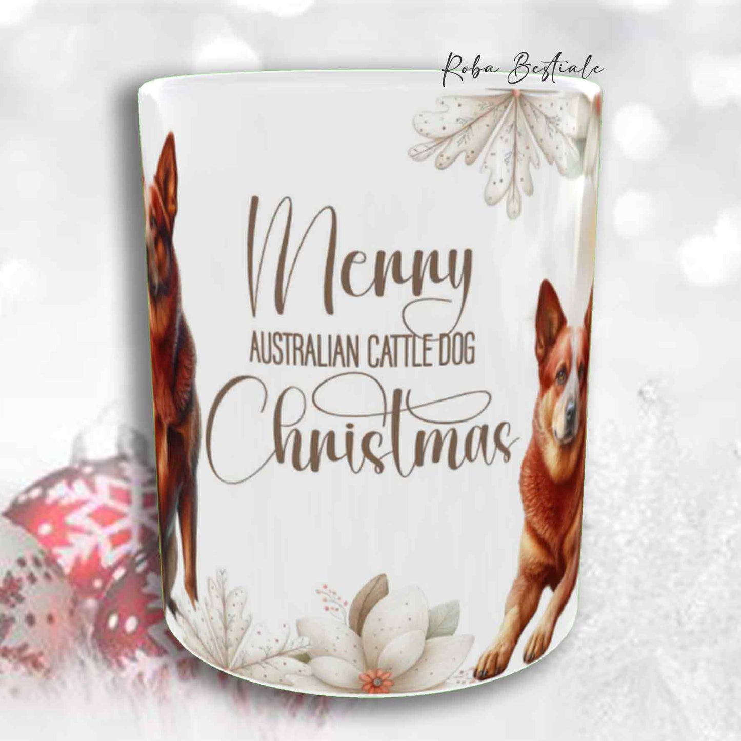 Tazza COZY WINTER - AUSTRALIAN CATTLE DOG Red - In Ceramica, con manico color Oro - 330 ml