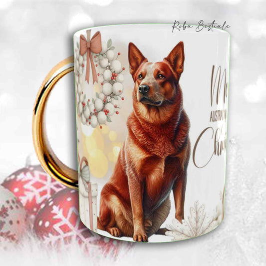 Tazza COZY WINTER - AUSTRALIAN CATTLE DOG Red - In Ceramica, con manico color Oro - 330 ml