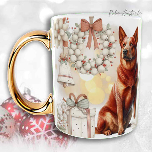 Tazza COZY WINTER - AUSTRALIAN CATTLE DOG Red - In Ceramica, con manico color Oro - 330 ml