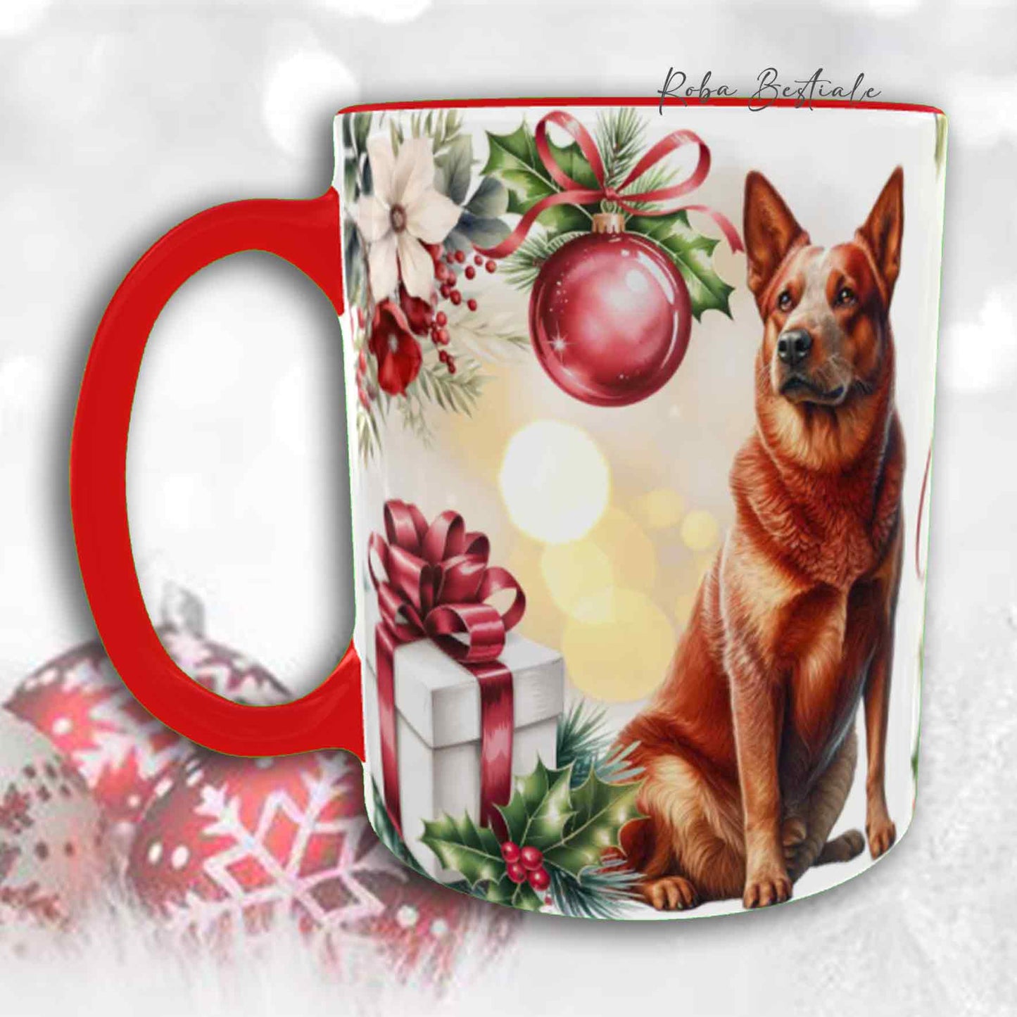 Tazza VINTAGE WINTER - AUSTRALIAN CATTLE DOG Red - In Ceramica, con dettagli Rossi - 330 ml