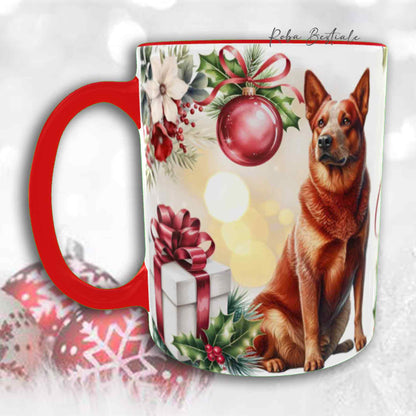 Tazza VINTAGE WINTER - AUSTRALIAN CATTLE DOG Red - In Ceramica, con dettagli Rossi - 330 ml