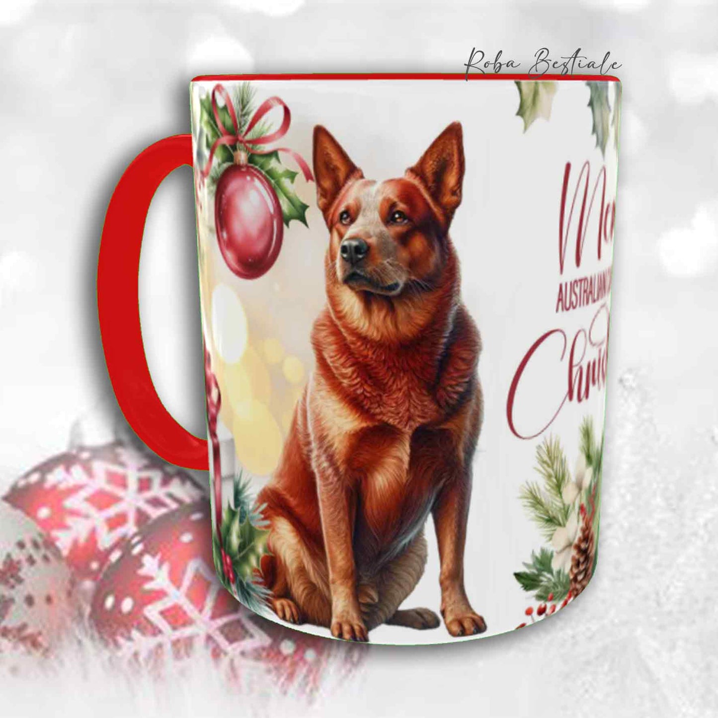 Tazza VINTAGE WINTER - AUSTRALIAN CATTLE DOG Red - In Ceramica, con dettagli Rossi - 330 ml