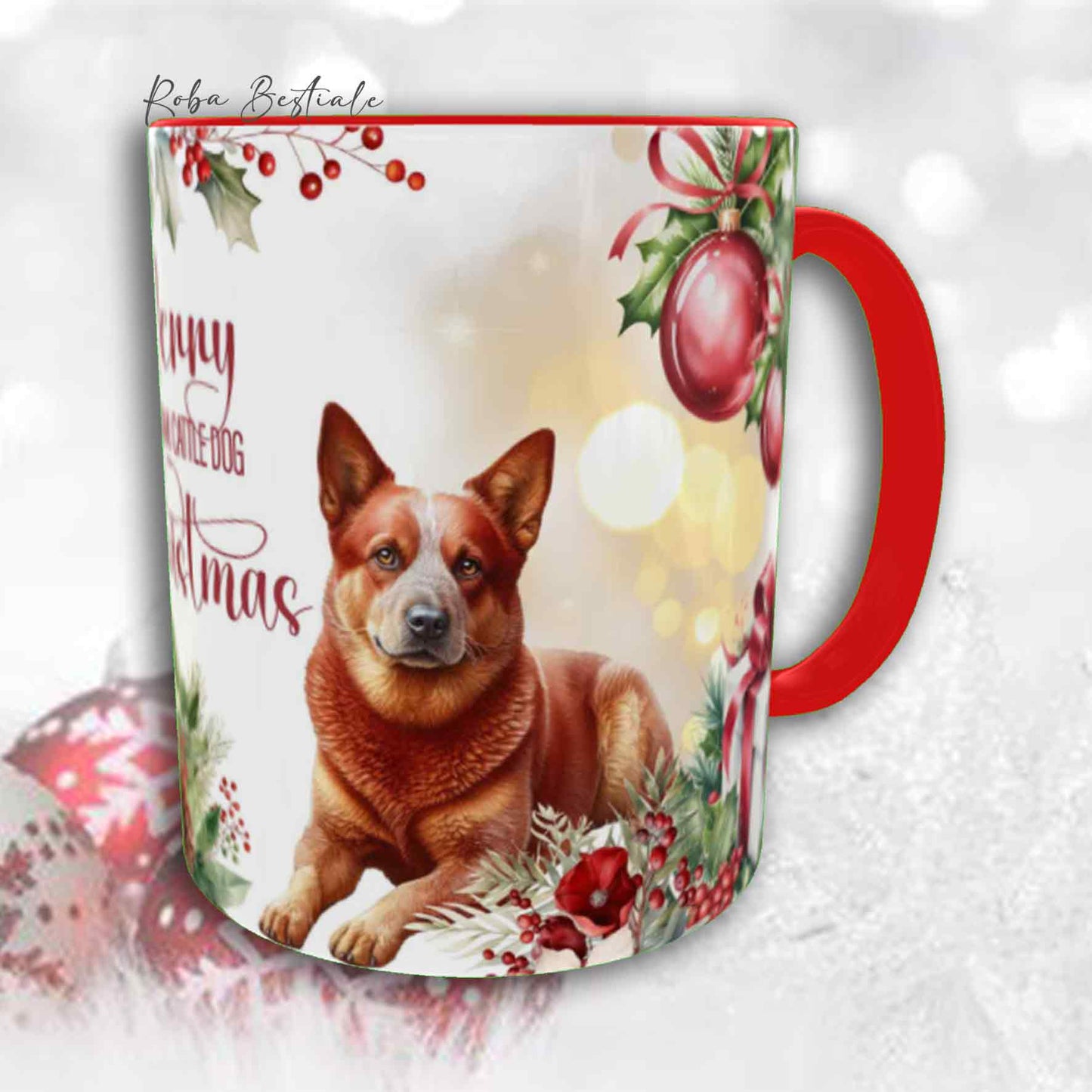 Tazza VINTAGE WINTER - AUSTRALIAN CATTLE DOG Red - In Ceramica, con dettagli Rossi - 330 ml