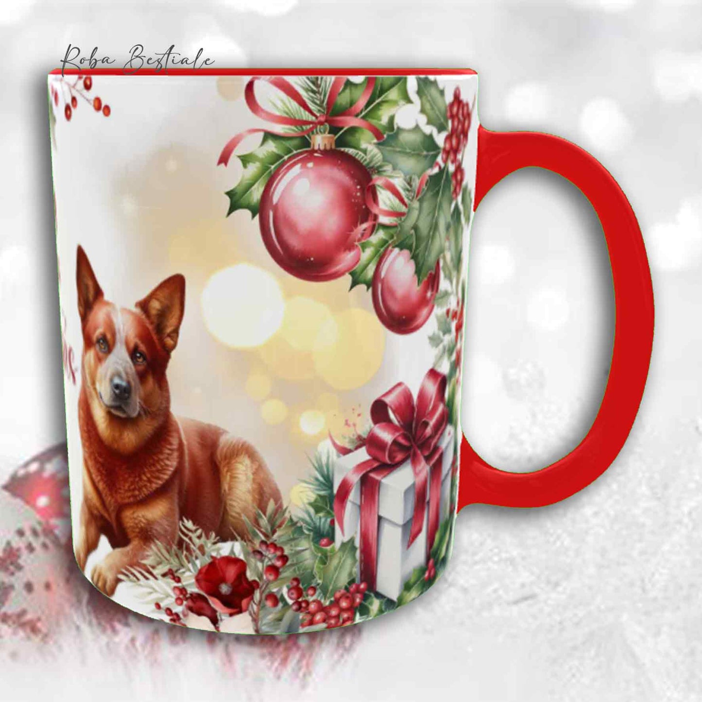 Tazza VINTAGE WINTER - AUSTRALIAN CATTLE DOG Red - In Ceramica, con dettagli Rossi - 330 ml