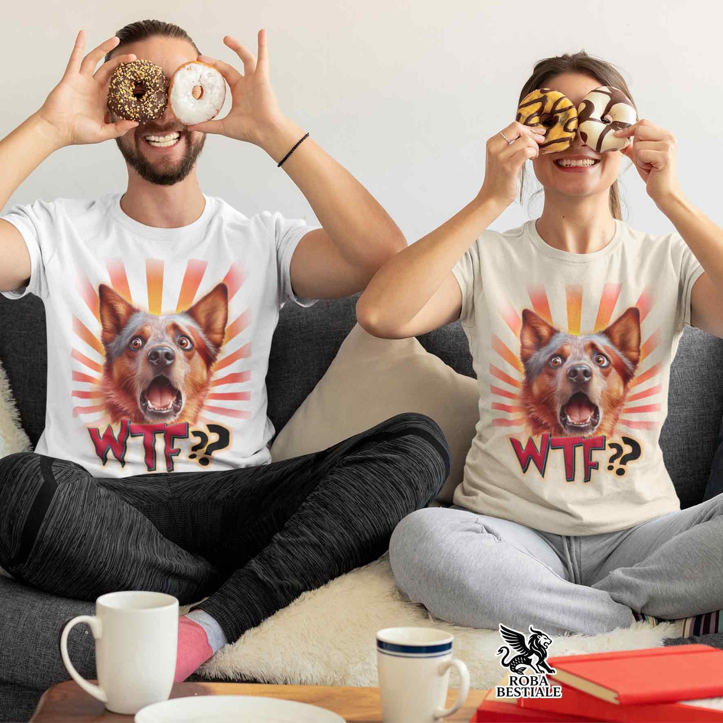 T-Shirt WTF?? - AUSTRALIAN CATTLE DOG Red - Bianca o Beige, da Uomo o da Donna - dalla XS alla 5XL