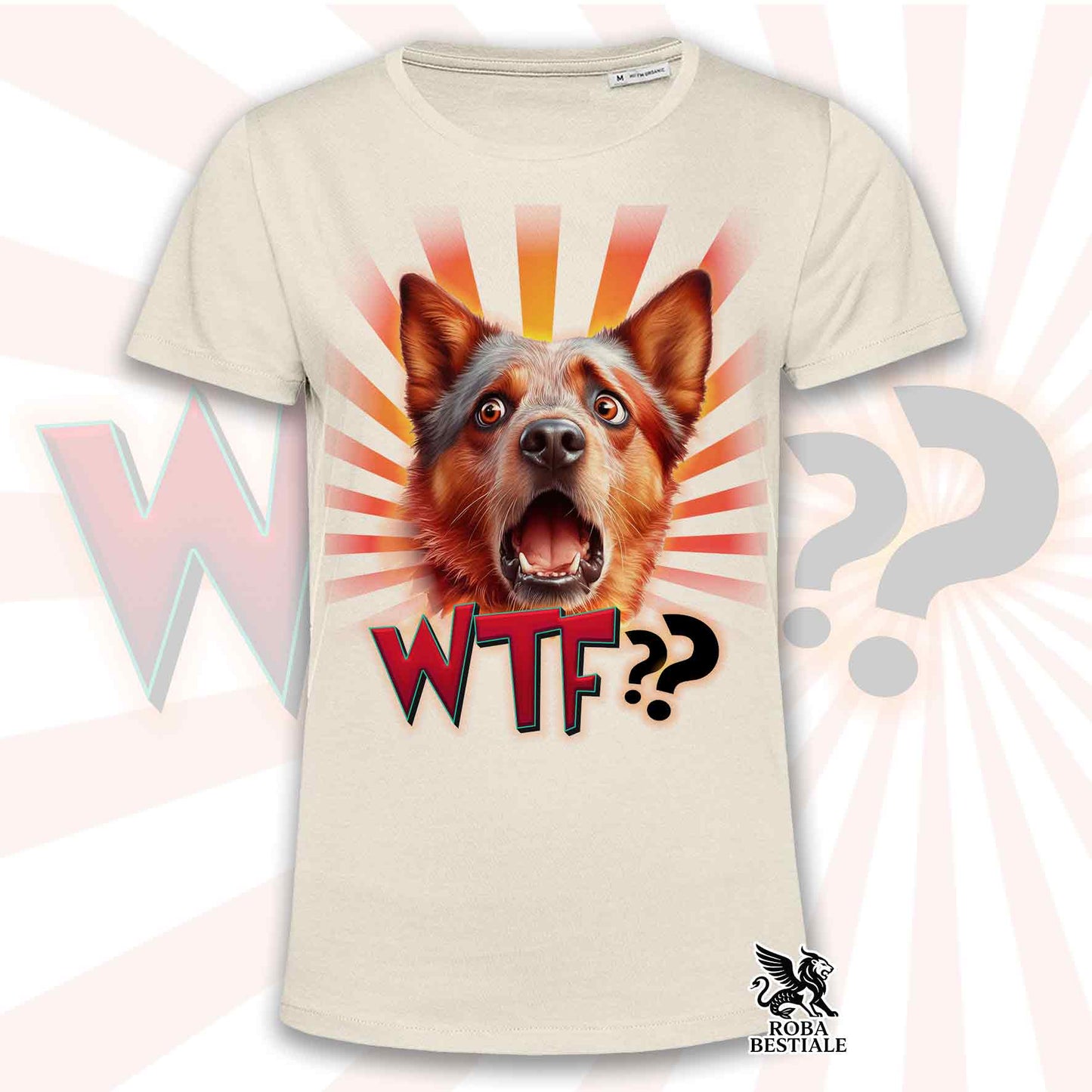 T-Shirt WTF?? - AUSTRALIAN CATTLE DOG Red - Bianca o Beige, da Uomo o da Donna - dalla XS alla 5XL