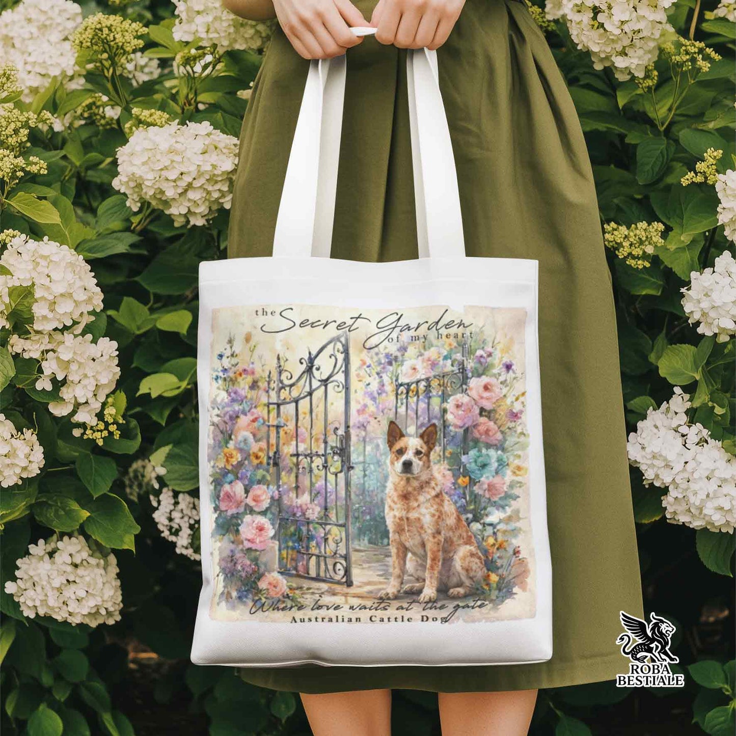 Tote Bag SECRET GARDEN - AUSTRALIAN CATTLE DOG Red - 100% Cotone - Bianca o Beige