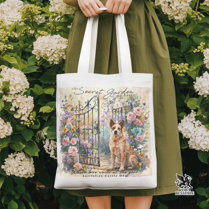 Tote Bag SECRET GARDEN - AUSTRALIAN CATTLE DOG Red - 100% Cotone - Bianca o Beige