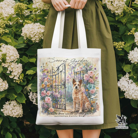 Tote Bag SECRET GARDEN - AUSTRALIAN CATTLE DOG Red - 100% Cotone - Bianca o Beige
