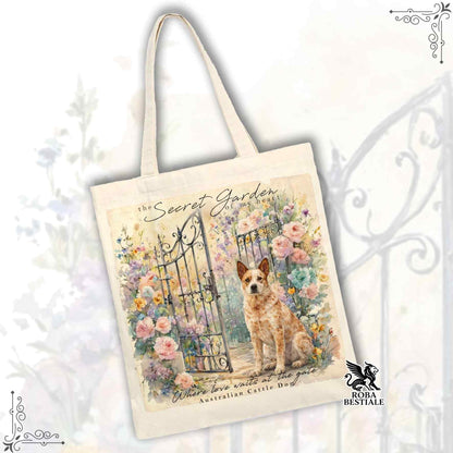 Tote Bag SECRET GARDEN - AUSTRALIAN CATTLE DOG Red - 100% Cotone - Bianca o Beige