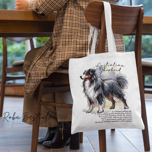 Shopper BEHAVIOR - AUSTRALIAN SHEPHERD Black Tricolor - Standard FCI - Diversi colori disponibili, 100% Cotone