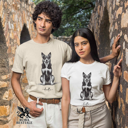 T-Shirt DOODLE - AUSTRALIAN KELPIE - Bianca o Beige, da Uomo o da Donna - dalla XS alla 5XL