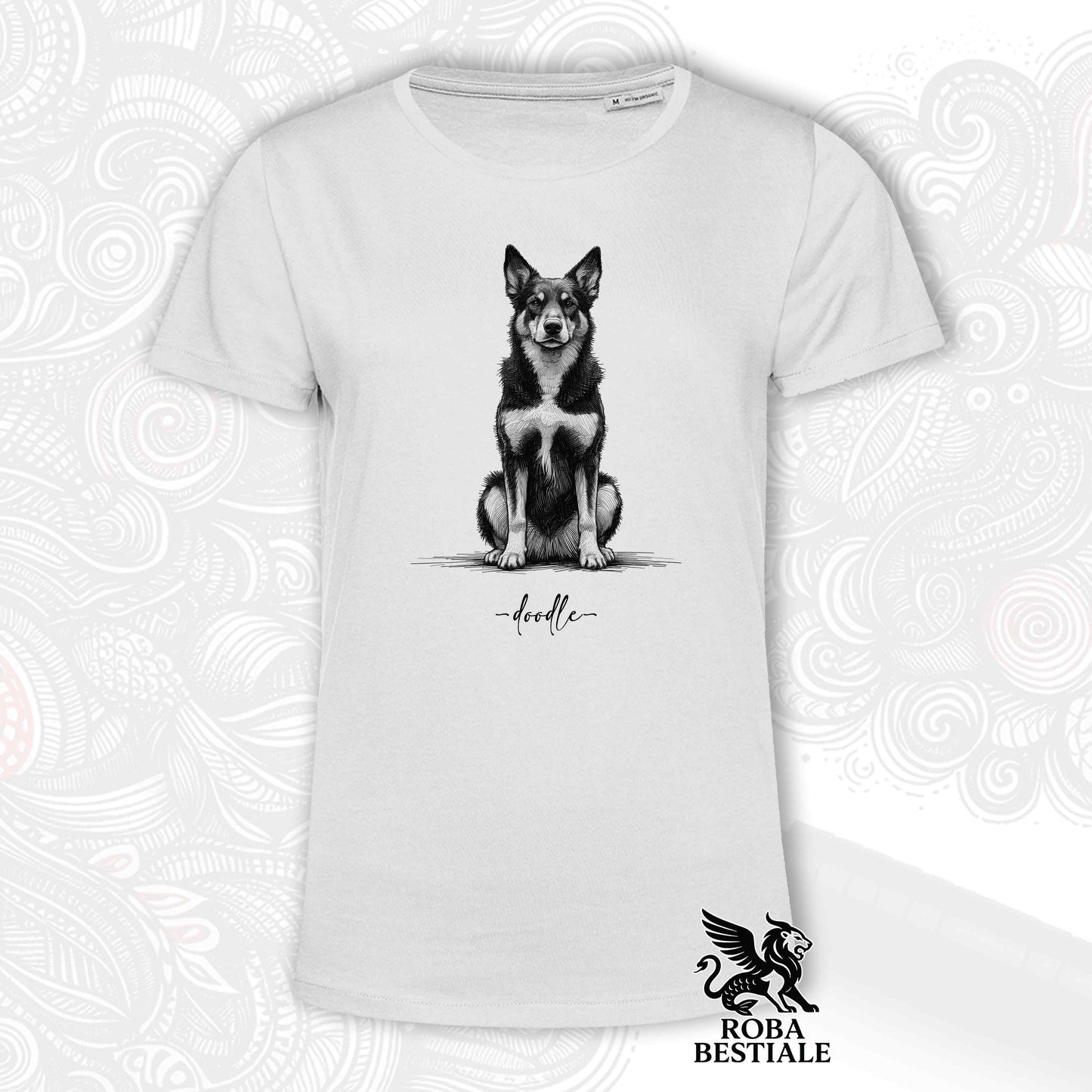 T-Shirt DOODLE - AUSTRALIAN KELPIE - Bianca o Beige, da Uomo o da Donna - dalla XS alla 5XL
