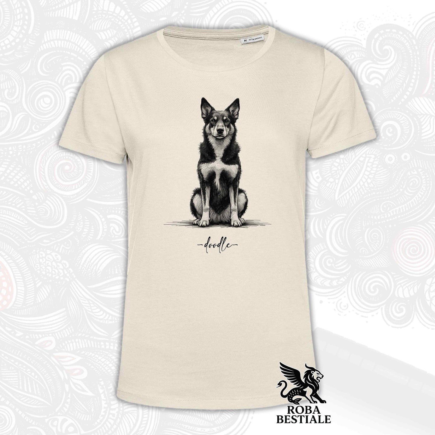 T-Shirt DOODLE - AUSTRALIAN KELPIE - Bianca o Beige, da Uomo o da Donna - dalla XS alla 5XL